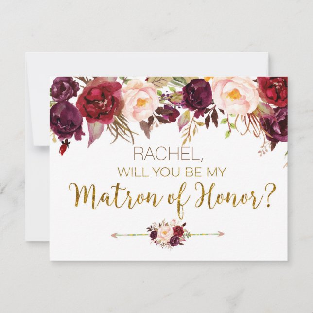 Floral Autumn Will You Be My Matron of Honor Card (Front)