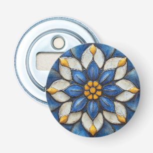 Floral Azulejo Blue White and Yellow Bottle Opener