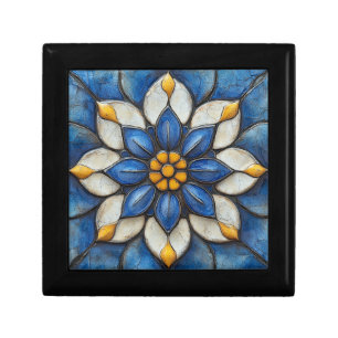 Floral Azulejo Blue White and Yellow Gift Box