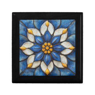 Floral Azulejo Blue White and Yellow Gift Box