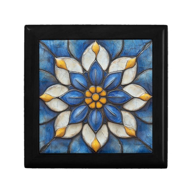 Floral Azulejo Blue White and Yellow Gift Box (Front)