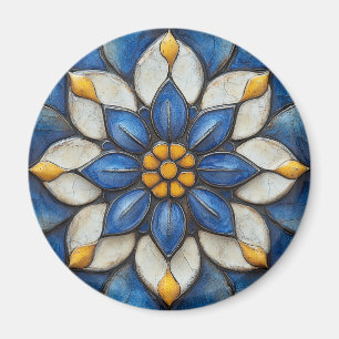 Floral Azulejo Blue White and Yellow Magnet