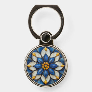 Floral Azulejo Blue White and Yellow Phone Ring Stand