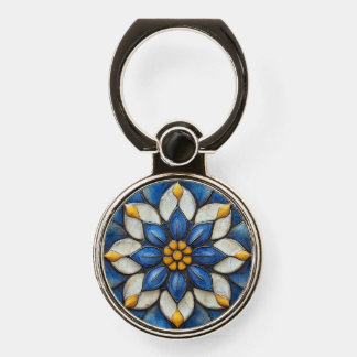 Floral Azulejo Blue White and Yellow Phone Ring Stand