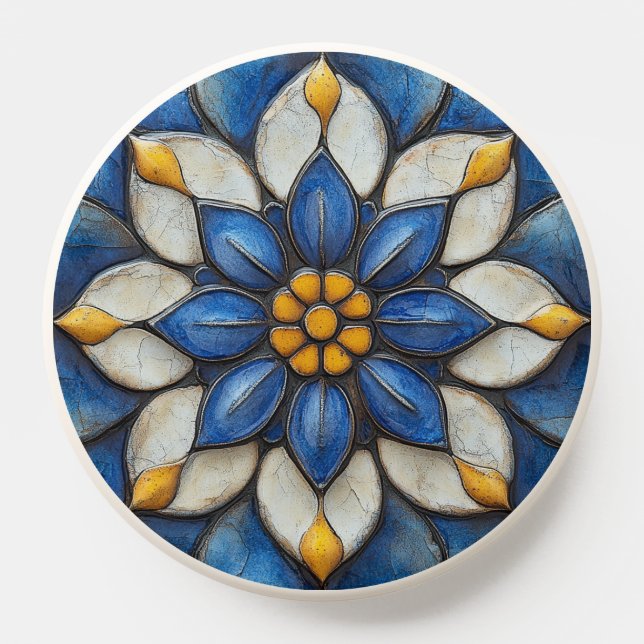 Floral Azulejo Blue White and Yellow PopSocket (Popsocket)