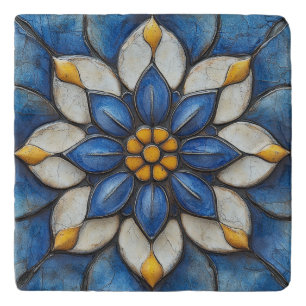 Floral Azulejo Blue White and Yellow Trivet