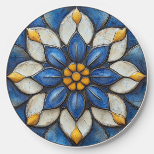 Floral Azulejo Blue White and Yellow Wireless Charger