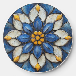 Floral Azulejo Blue White and Yellow Wireless Charger