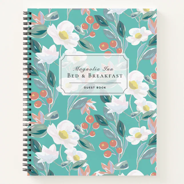 Floral B&B Vacation Rental Light Teal Guest Book | Zazzle