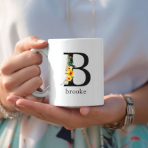 Floral B Monogram Mug with Editable Name