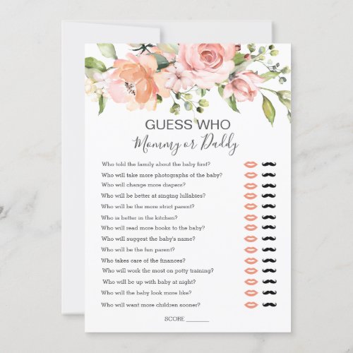 Floral Baby BingoGuess who Baby Shower games Invitation