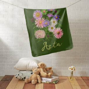 Floral Baby Blanket pink Asters baby name