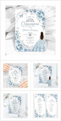 Floral Baby Blue Silver Quinceanera Suite