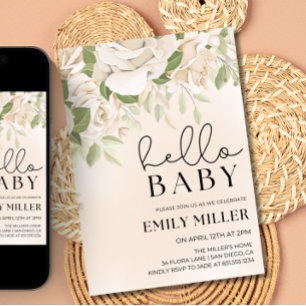 Floral Baby Brunch invite, Greenery Baby Shower Invitation