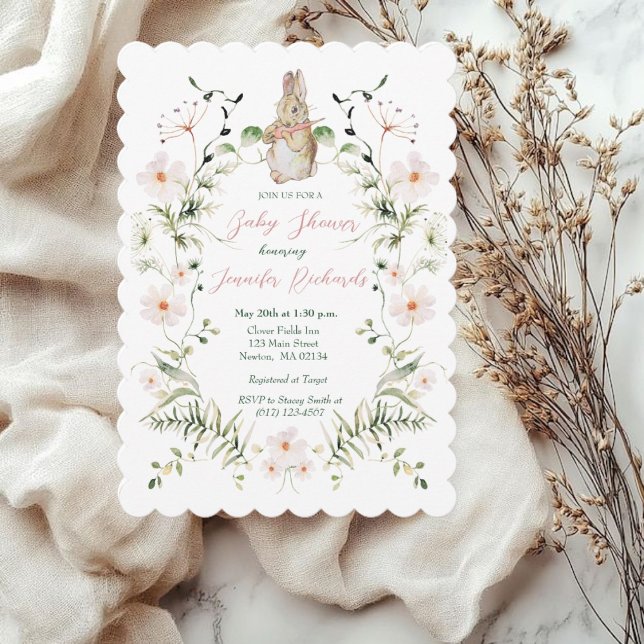Floral Baby Bunny Baby Shower Invitation (Creator Uploaded)