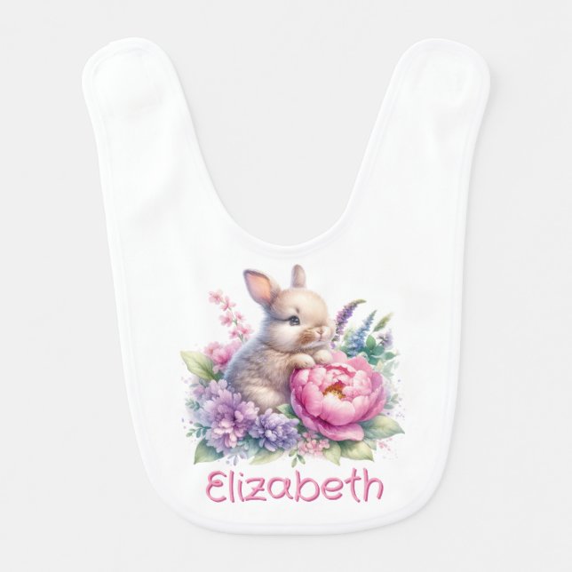 Floral Baby Bunny Woodland Baby Bib (Front)
