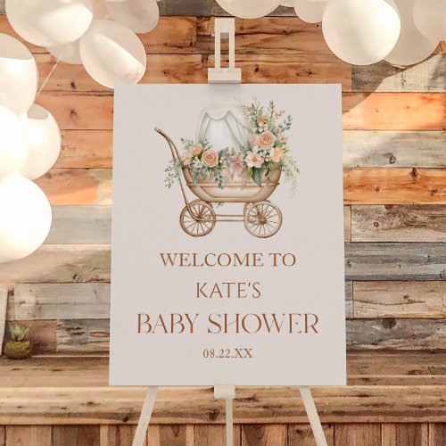 Floral Baby Carriage Baby Shower Welcome Sign