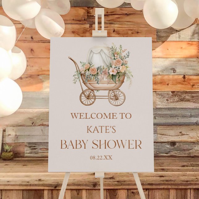 Floral Baby Carriage Baby Shower Welcome Sign (Creator Uploaded)