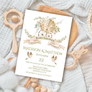 Floral Baby Carriage Watercolor Baby Shower Invitation