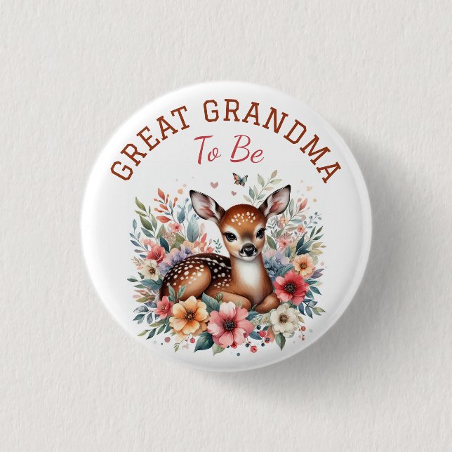 Floral Baby Deer Joy | Great Grandma Baby Shower Button (Front)