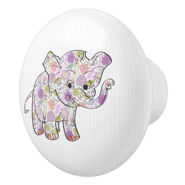Floral Baby Elephant Ceramic Knob (Right)