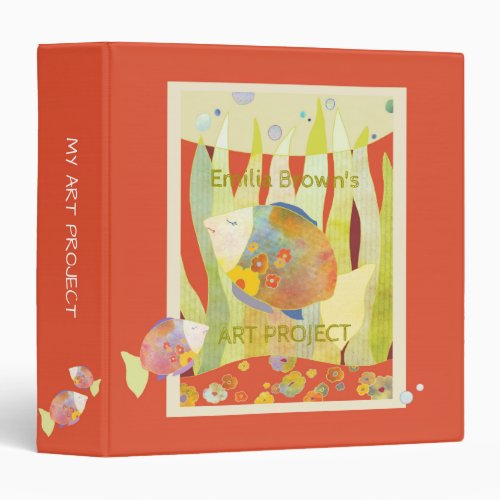 Floral Baby Fish Kids School Art Project Binder