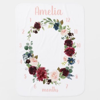 Floral Baby Girl Age Monthly Milestone Blanket by joyonpaper at Zazzle