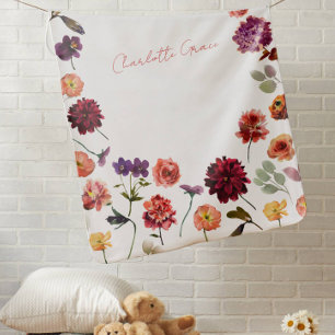 Floral Baby Girl Boho Rustic Watercolor Terracotta Baby Blanket