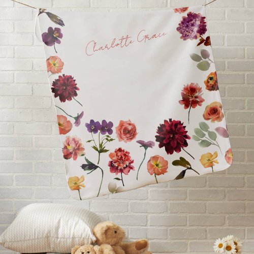 Floral Baby Girl Boho Rustic Watercolor Terracotta Baby Blanket