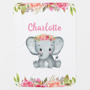 Floral Baby Girl Elephant Girly Flower Cute Custom Baby Blanket