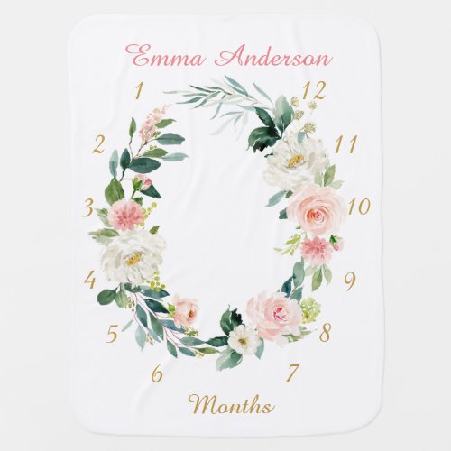 Floral Baby Girl Monthly Milestone Baby Blanket