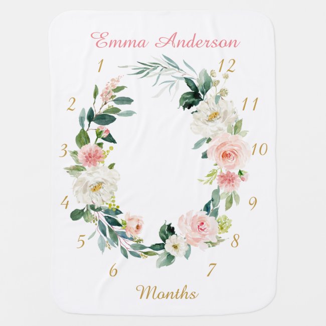 Floral Baby Girl Monthly Milestone Baby Blanket