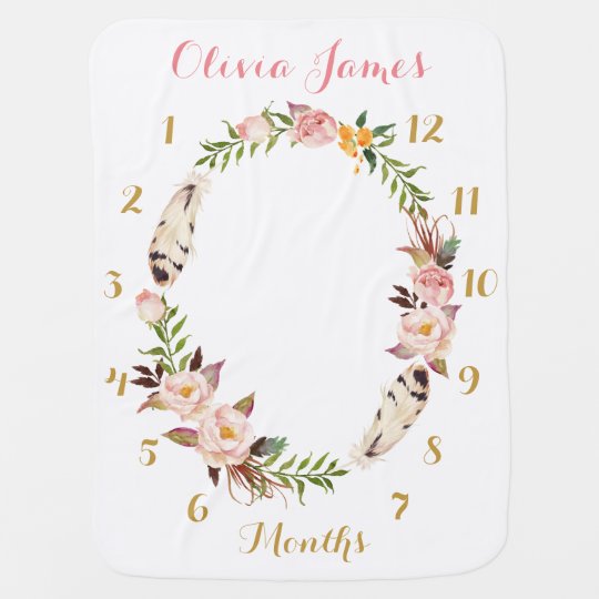 Floral Baby Girl Monthly Milestone Baby Blanket | Zazzle.com