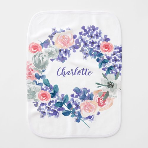 Floral Baby girl Name Watercolor personalized Baby Burp Cloth