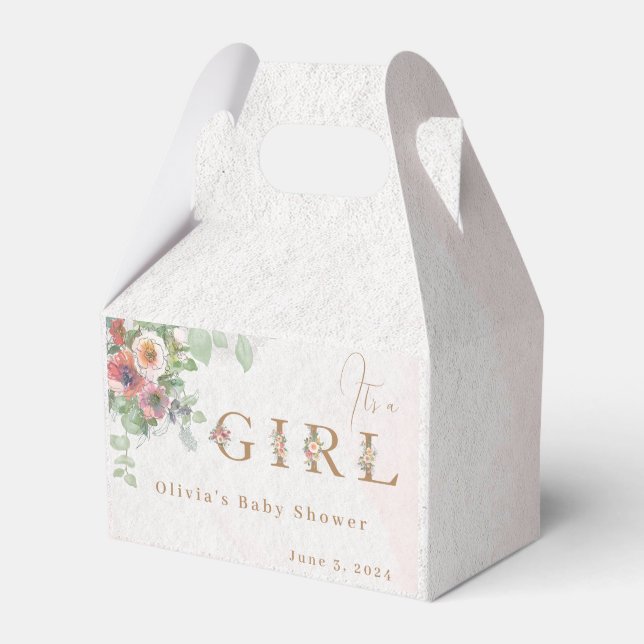 Floral Baby Girl Shower Favor Boxes (Front Side)