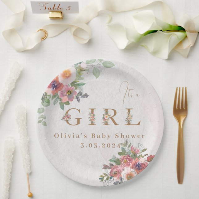 Floral Baby Girl Shower Paper Plates (Wedding)