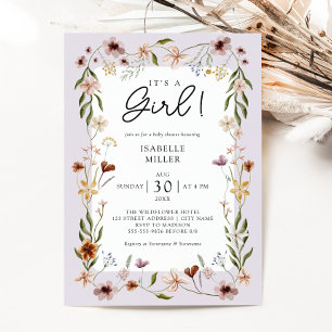 Floral Baby Girl Shower Purple Invitation