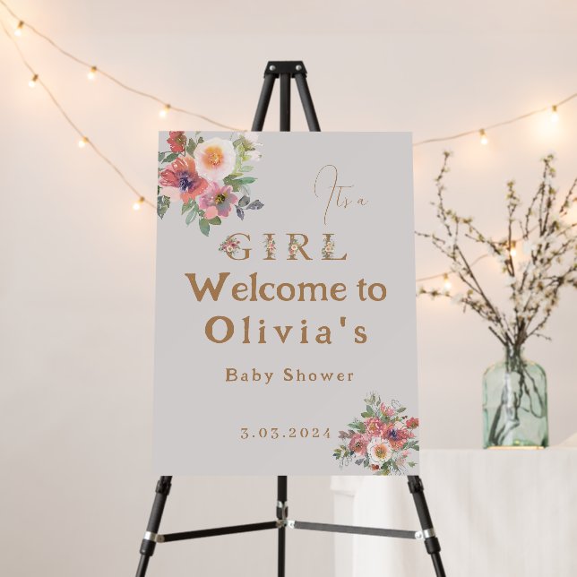 Floral Baby Girl Shower Welcome Sign Foam Boards (In Situ (Stand))