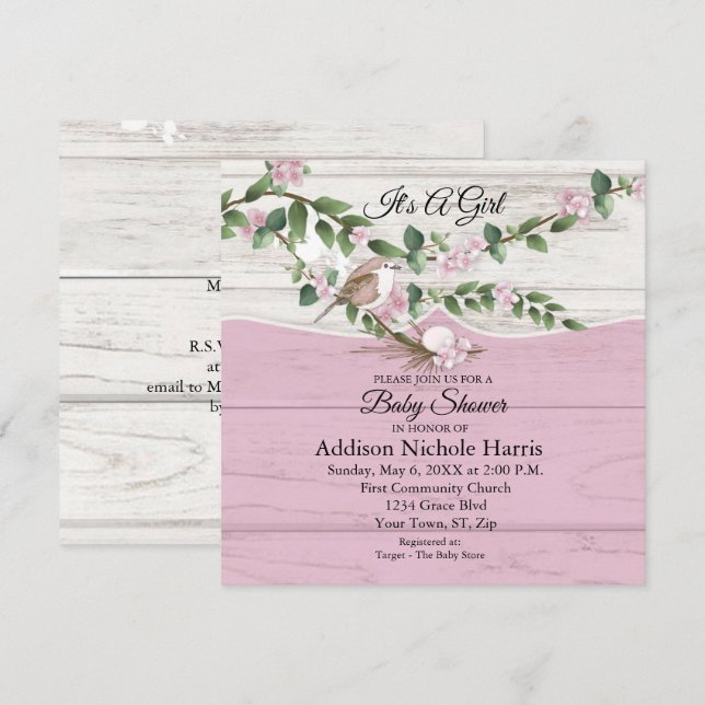 Floral Baby Girl Shower Whitewashed Barn Wood (Front/Back)