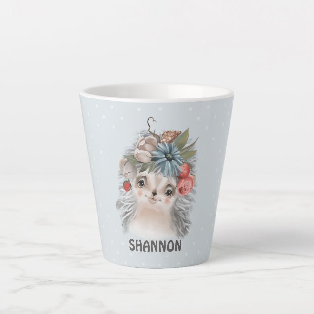 Floral Baby Hedgehog Latte Mug (Front)