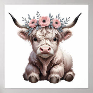 Floral Baby Highland Cow Nursery Print