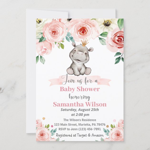 Hippo baby shower store invitations