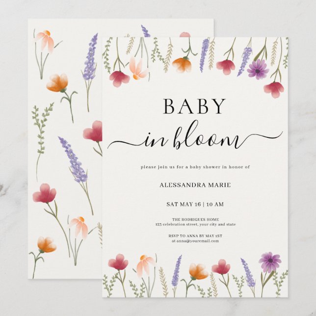 Floral Baby in Bloom Baby Shower Invitation (Front/Back)