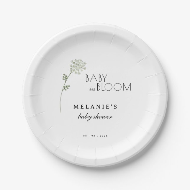 Floral Baby in Bloom Baby Shower Paper Plates (Front)