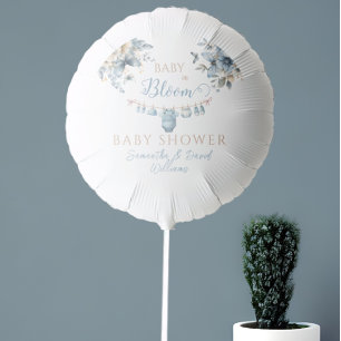 Floral Baby In Bloom Blue Baby Boy Shower Balloon