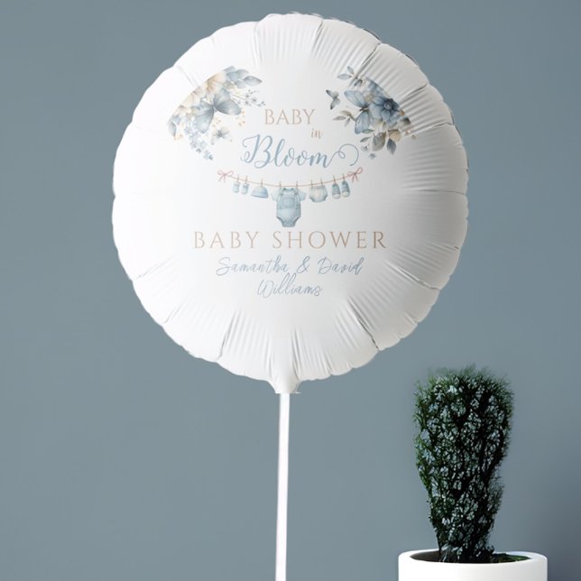 Floral Baby In Bloom Blue  Baby Boy Shower Balloon (Creator Uploaded)