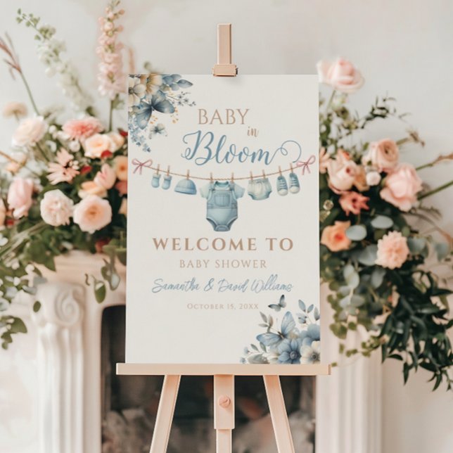 Floral Baby In Bloom Blue Butterfly  Baby Shower Foam Board (Creator Uploaded)