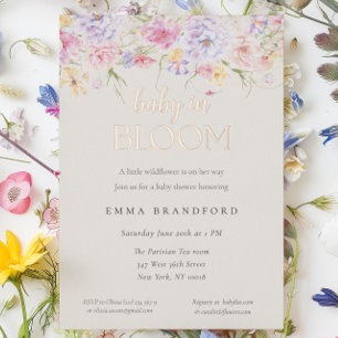 Floral Baby in Bloom Little Wildflowers Baby  Foil Invitation