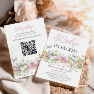 Floral Baby in Bloom Pink Bow Baby Shower Invitation