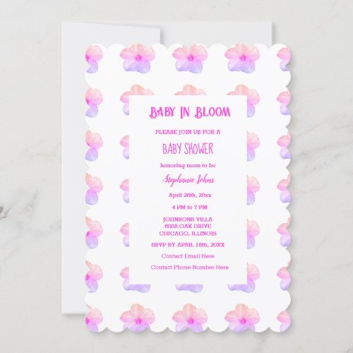 Floral Baby In Bloom Pink Petunia Baby Shower Girl Invitation